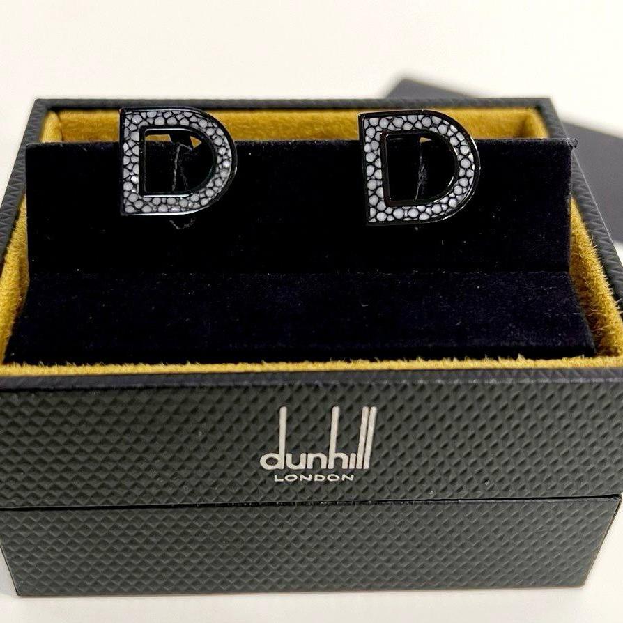 Запонки Dunhill D-Buckle (латунь,кожа ската) 1