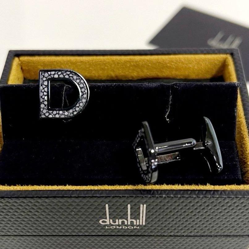 Запонки Dunhill D-Buckle (латунь,кожа ската) 2